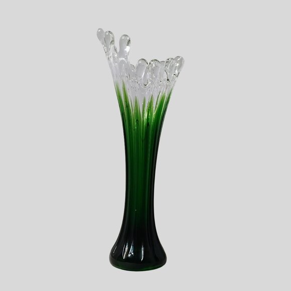 Mid Century Modern Green Art Glass Vase Vintage Stretch Swung Murano Style 17" - Picture 14 of 16